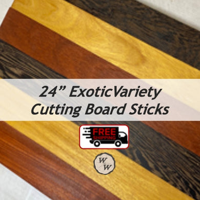 3/4 x 2 x 24 (6-pack) Variety Exotic & Domestic Wood Cutting Board Kit! Includes Osage Orange, Wenge, and Padauk - Free Shipping!