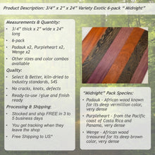 3/4 x 2 x 24 (6-pack) Variety Exotic & Domestic Wood Cutting Board Kit! Includes Purpleheart, Wenge, and Padauk - Free Shipping!