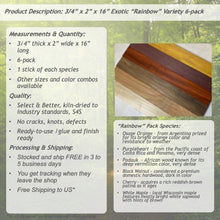 3/4 x 2 x 16 (6-pack) Variety Exotic & Domestic Wood Cutting Board Kit! Includes Osage Orange, Purpleheart, Padauk and More - Free Shipping!