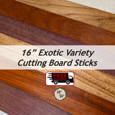 3/4 x 2 x 16 (6-pack) Variety Exotic & Domestic Wood Cutting Board Kit! Includes Purpleheart, Red Zebrawood, and Padauk - Free Shipping!