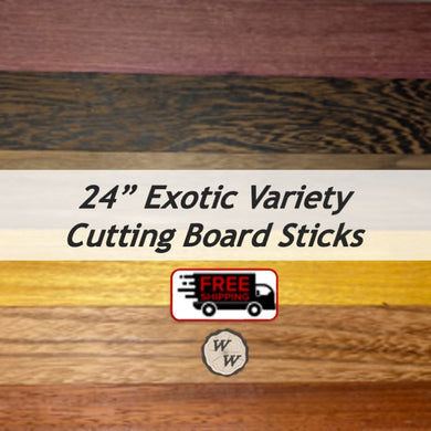 3/4 x 2 x 24 (6-pack) Variety Exotic & Domestic Wood Cutting Board Kit! Includes Purpleheart, Wenge, Padauk, and More - Free Shipping!