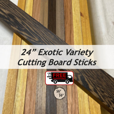 3/4 x 2 x 24 (10-pack) Variety Exotic & Domestic Wood Cutting Board Kit! Includes Red Zebrawood, Osage Orange, Canarywood, Wenge and Walnut - Free Shipping! (Copy)