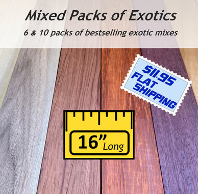 3/4 x 2 x 16 (6 or 10 packs) Exotic Wood Cutting or Charcuterie Board DIY Sticks / Boards (Purpleheart, Padauk, Zebrawood & More)! - Flat $11.95 Shipping!