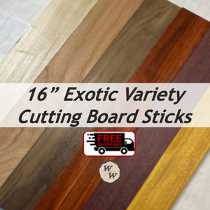 3/4 x 2 x 16 (6-pack) Variety Exotic & Domestic Wood Cutting Board Kit! Includes Osage Orange, Purpleheart, Padauk and More - Free Shipping!