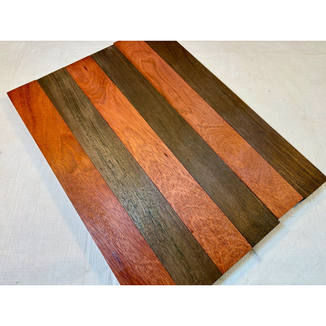 3/4 x 2 x 24 (6-pack) Variety Exotic Wood Cutting Board Kit! Includes Bloodwood & Peruvian Walnut - Free Shipping!