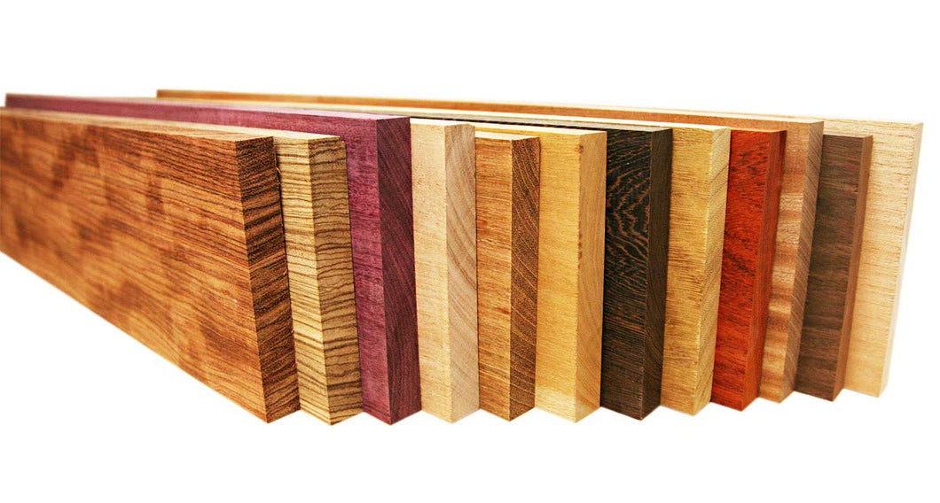 15-Piece Exotic & Domestic Wood Lumber Pack - Mixed Colorful Species For Cutting Boards